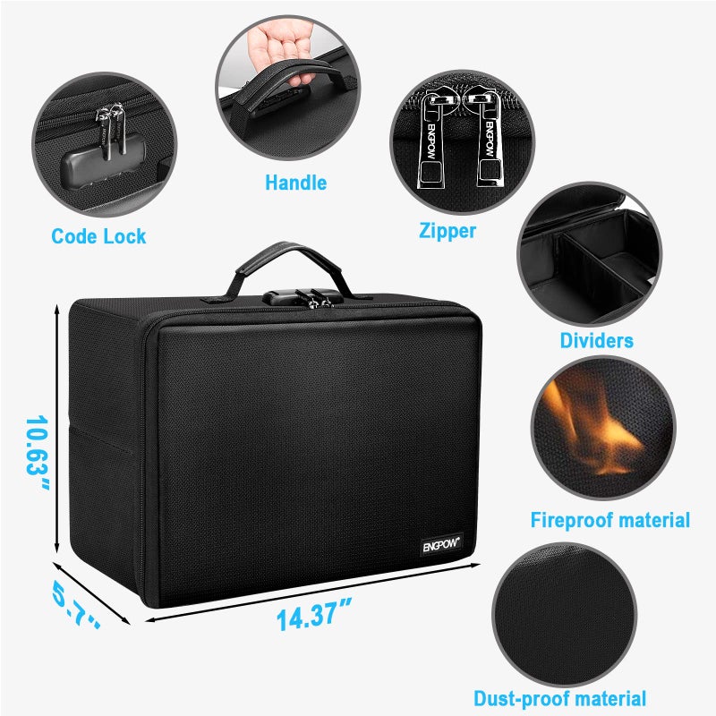 ENGPOW Fireproof Photo Storage Box with Lock,Photo Box Organizer with Dividerï¼†Mesh Bag,Collapsible Portable Photo Storage Containers with Handle for Photos, Picture,Scrapbook,Art,Craft(Box Only) - Image 3